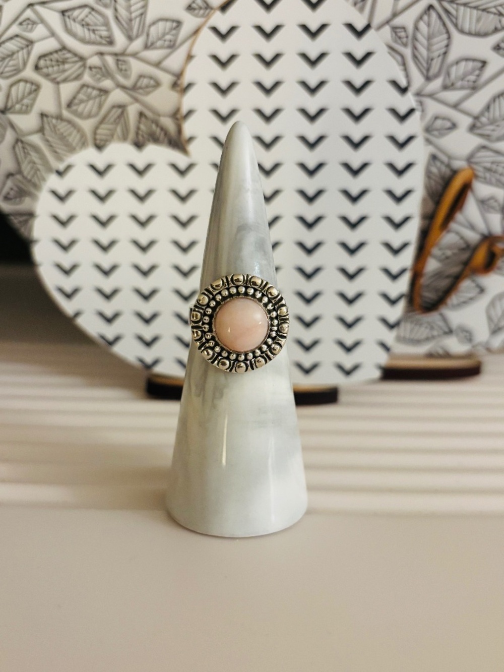 Pink Stone Flower .925 Sterling Silver Ring